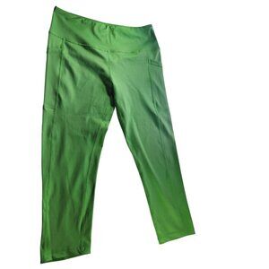 CVG Leggings neon green Pockets exercise pants athletic capri women Medium